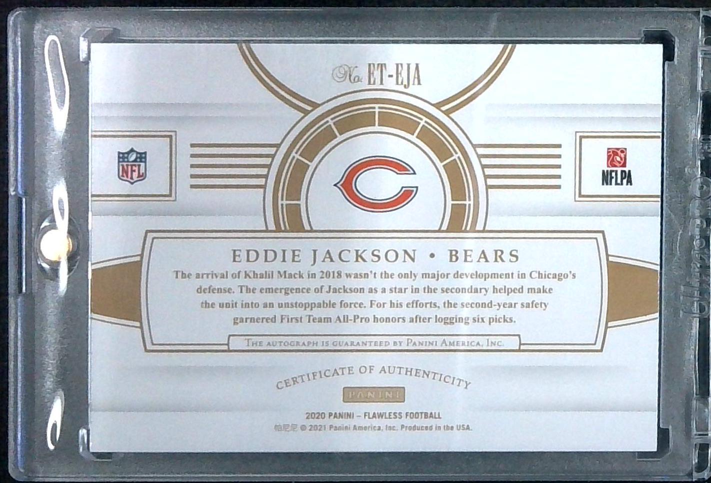 2020 Panini Flawless Eddie Jackson Autograph Auto Red /15 Bears Etched In Time