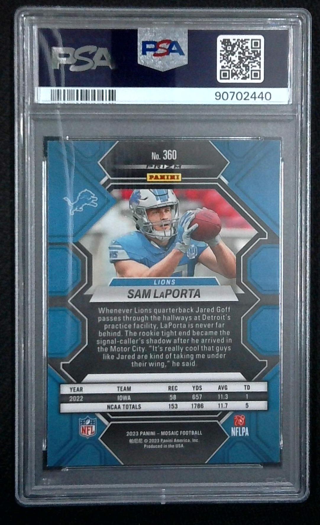 2023 MOSAIC SILVER PRIZM SAM LAPORTA Mosaic #360 ROOKIE RC PSA 9 Mint Lions