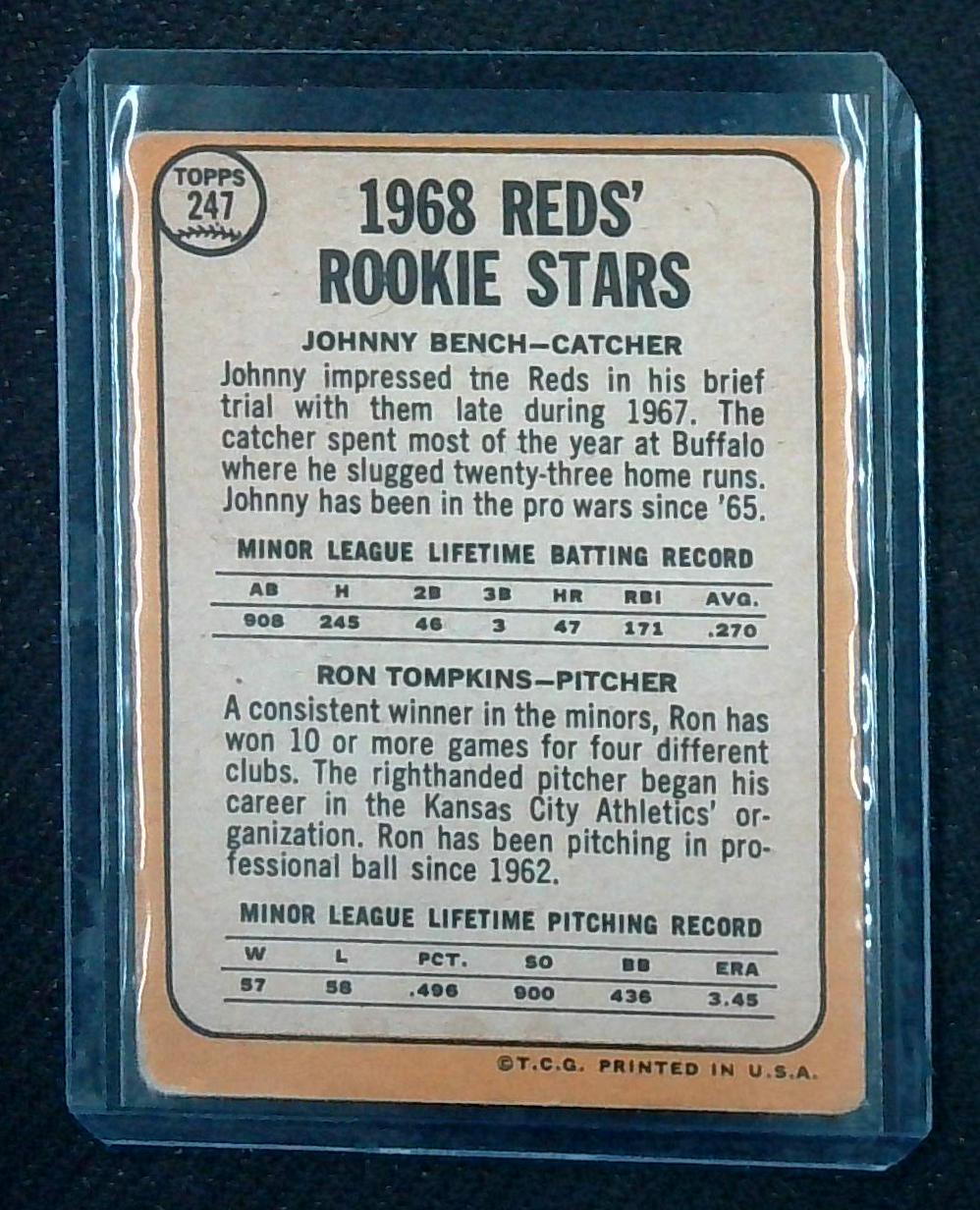 1968 Topps Reds Rookie Stars Johnny Bench Ron Tompkins RC #247
