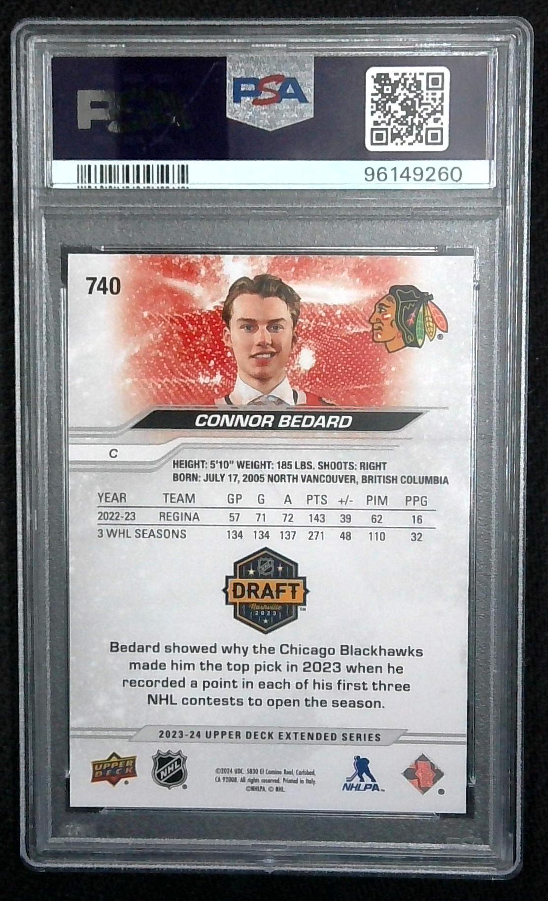 2023 Upper Deck Draft Connor Bedard #740 PSA 9