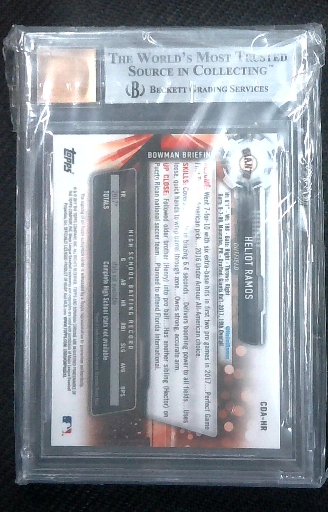 2017 Bowman Chrome Draft Heliot Ramos 1st Auto On Card BGS 9 Auto 10