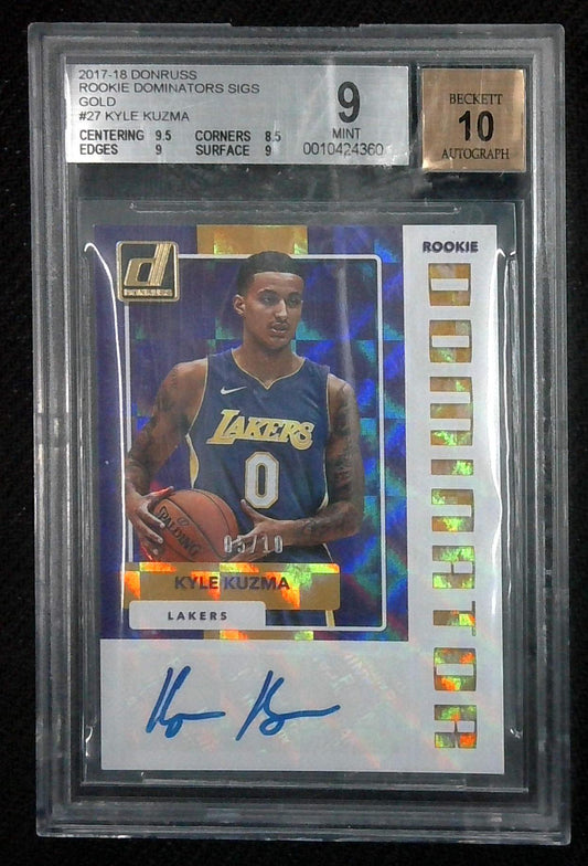 2017-18 Panini Donruss KYLE KUZMA Rookie Dominator AUTO #05/10 BGS 9