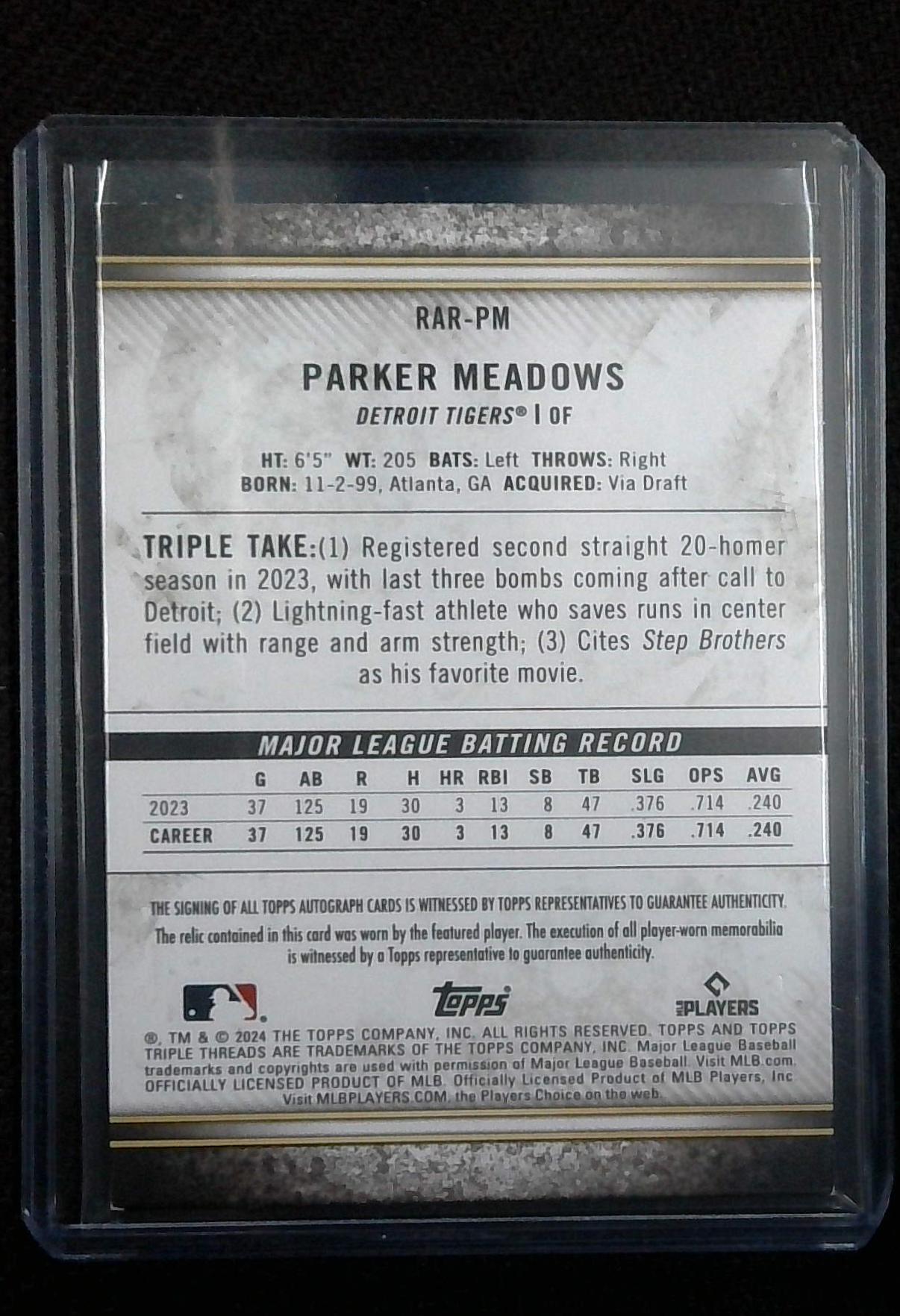 2024 Topps Triple Threads PARKER MEADOWS ROOKIE PATCH AUTO /35 RPA Detroit