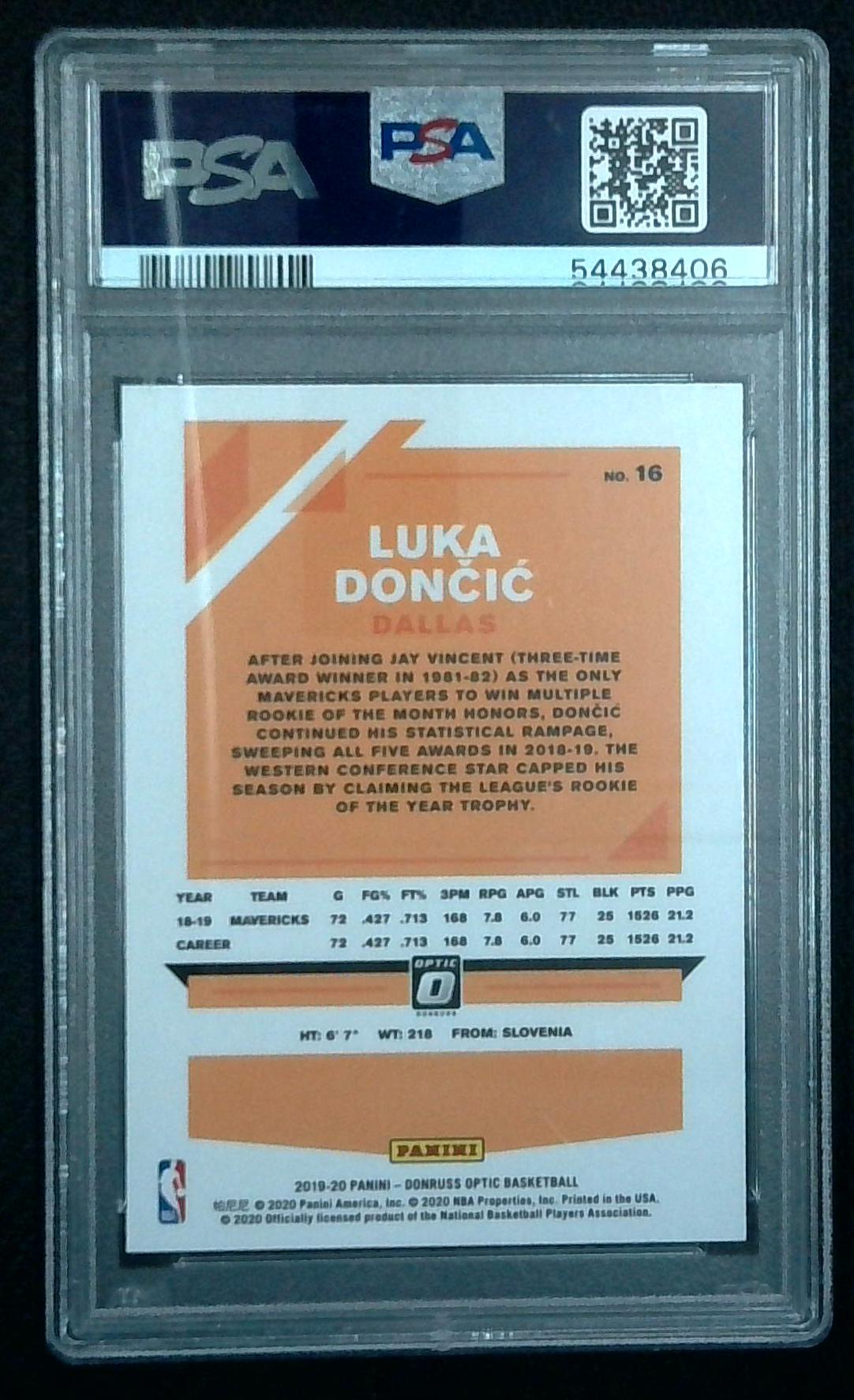 2019 Panini Donruss Optic LUKA DONCIC #16 PSA 10 Mavericks 2nd Year