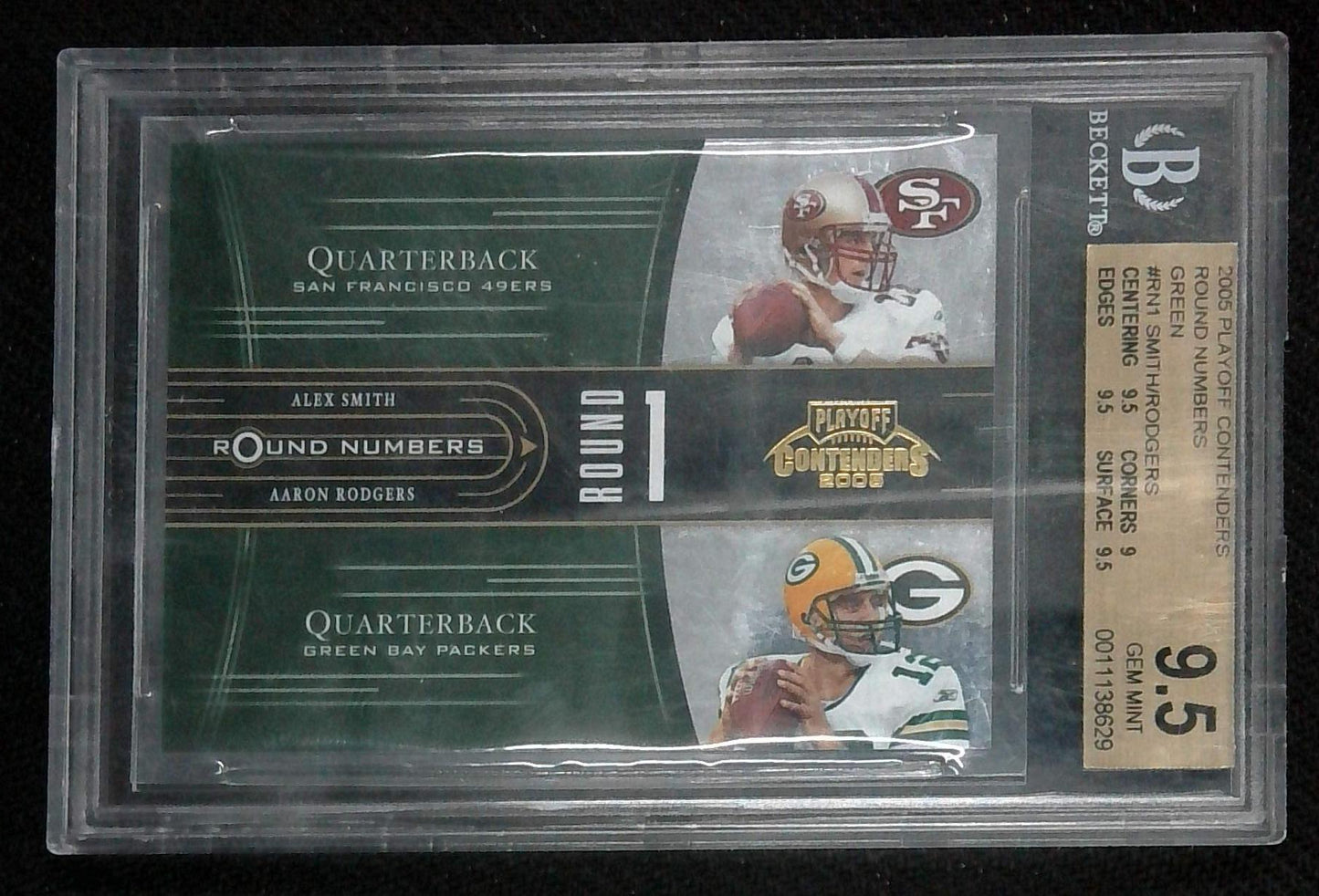 2005 Contenders Alex Smith Aaron Rodgers Round Numbers Green RC #/1500 BGS 9.5