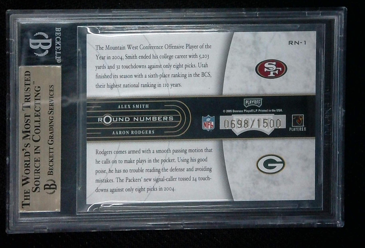 2005 Contenders Alex Smith Aaron Rodgers Round Numbers Green RC #/1500 BGS 9.5