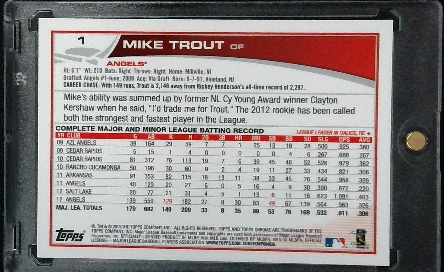 2013 Topps Chrome Mike Trout Rookie Cup