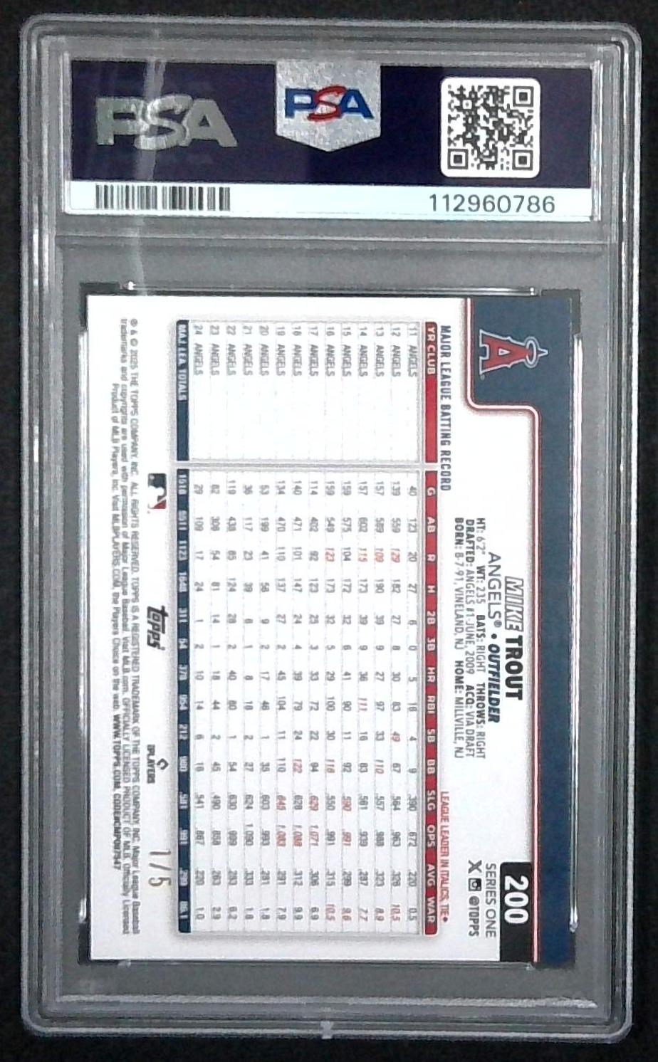 2025 Topps Series 1 MIKE TROUT RED FOIL 1/5 PSA 9