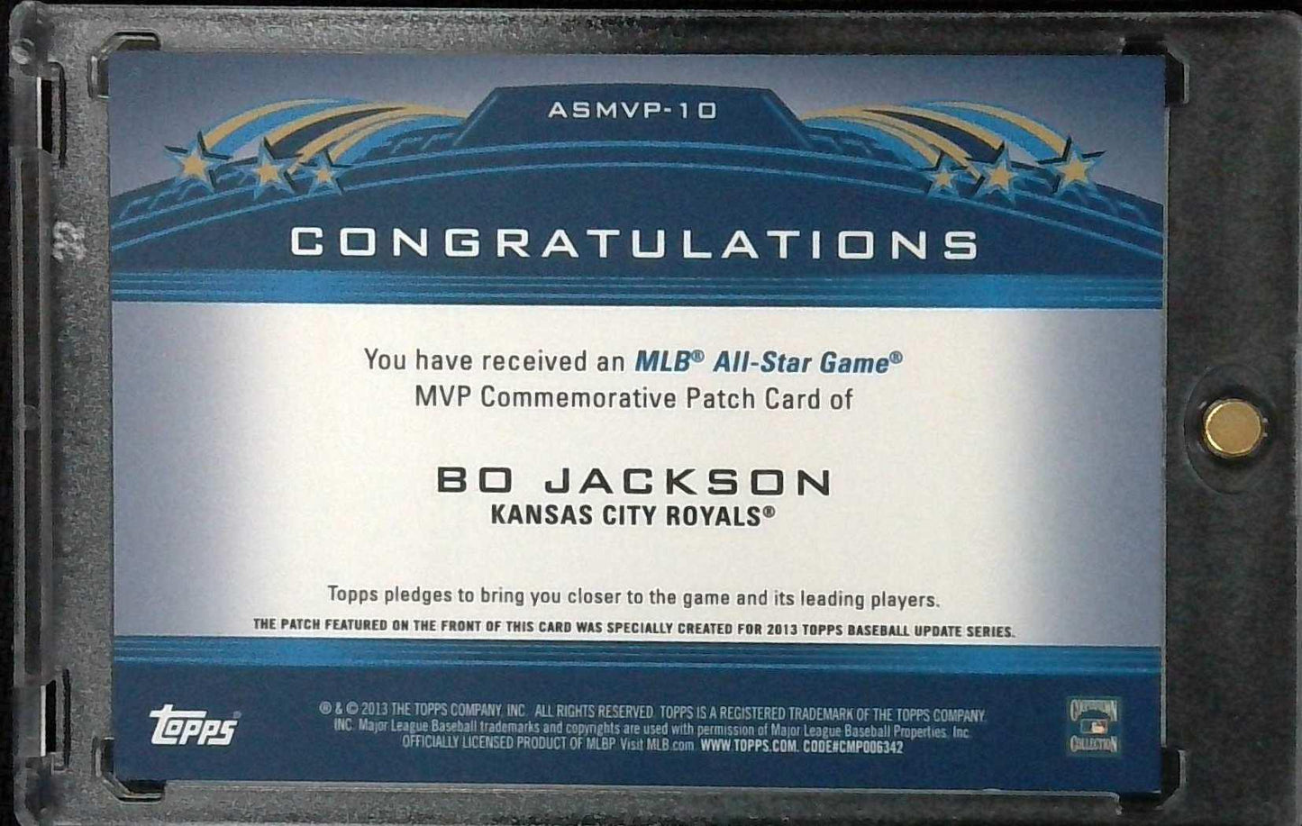 2013 Topps Bo Jackson 1989 All Star Game Commemorative Patch MVP