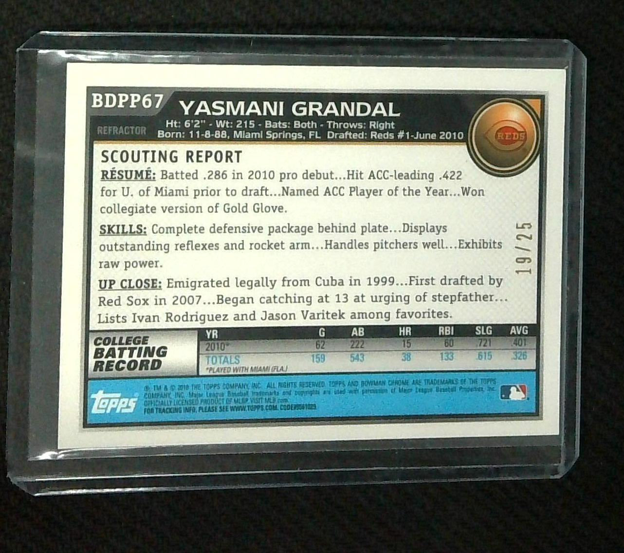 Yasmani Grandal 2010 Bowman Chrome Draft 1st Bowman Orange Refractor Auto /25
