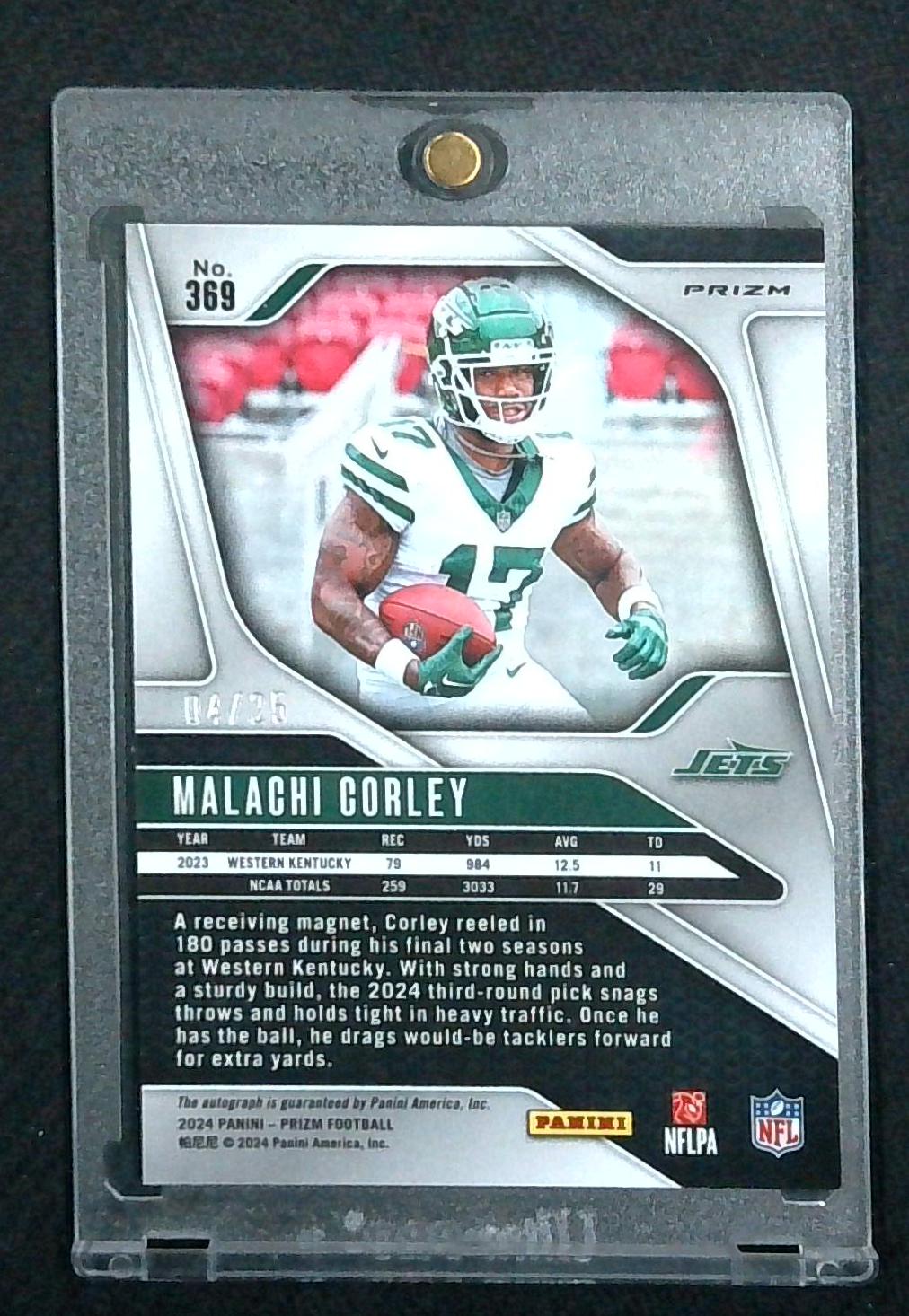 2024 Prizm Football FOTL Malachi Corley Blue Shimmer Rookie Auto /25 No.369