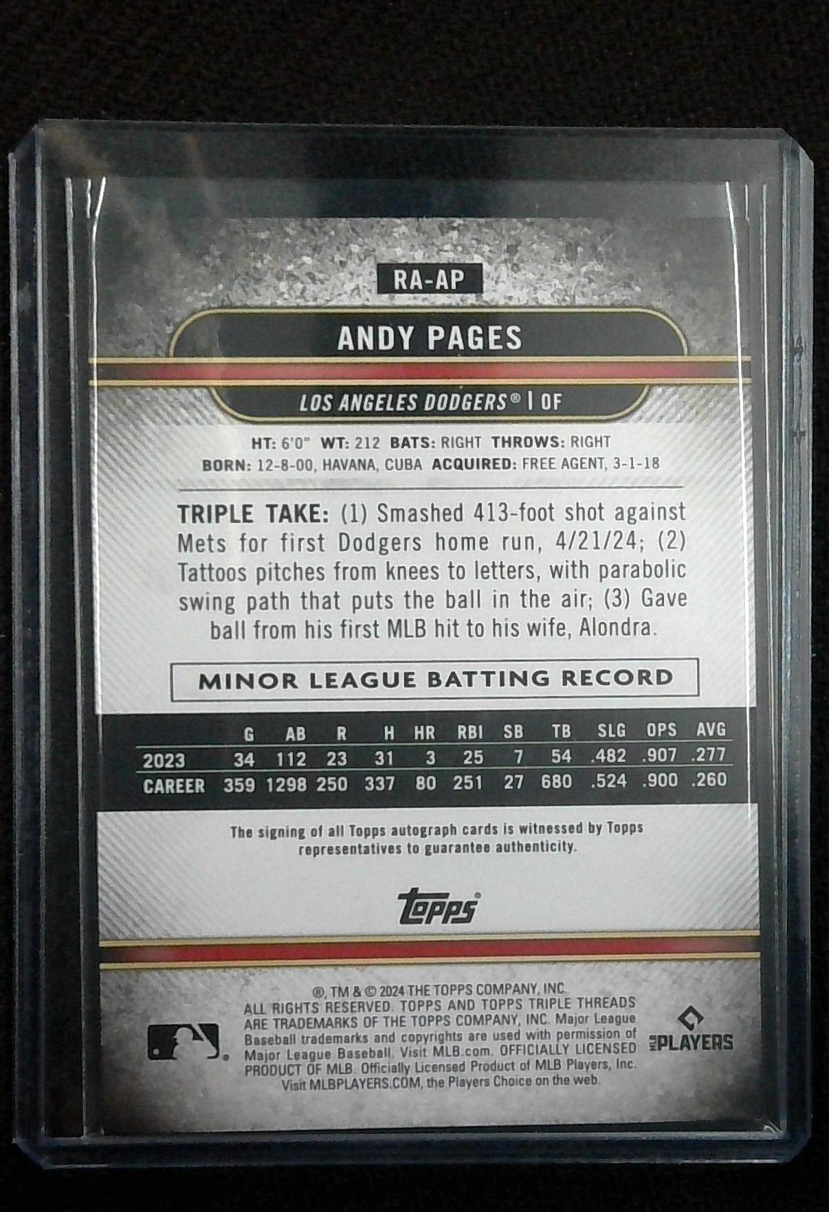 2024 Topps Triple Threads Andy Pages Rookie Auto /199 Dodgers RC