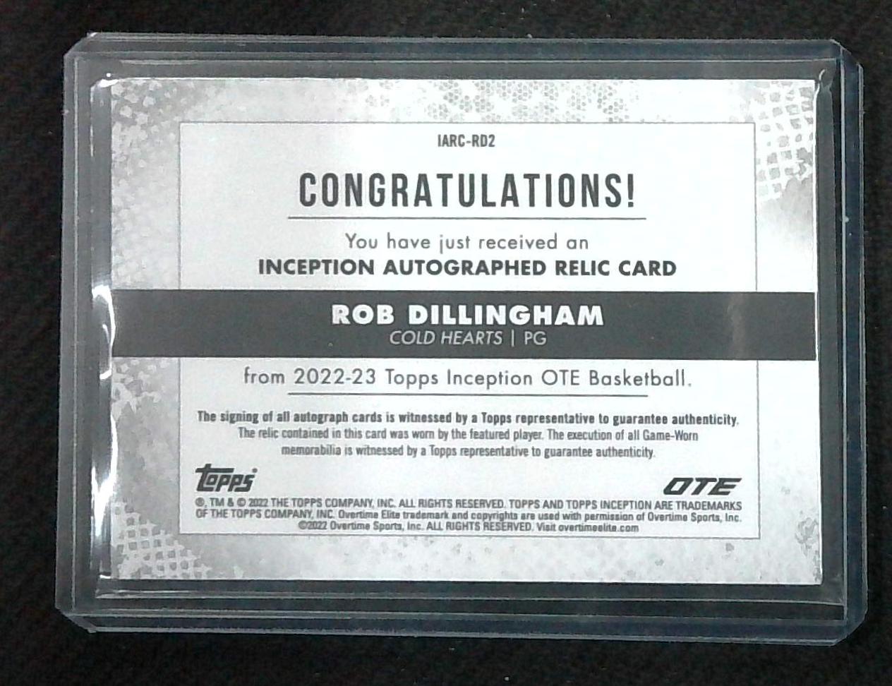 2022-23 Topps Overtime Elite OTE Inception ROB DILLINGHAM AUTO Patch Relic /25