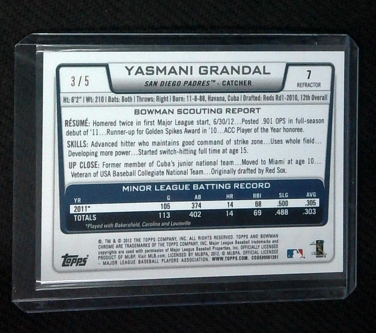 2012 Bowman Draft Chrome RED Refractor /5 Yasmani Grandal #7 Rookie RC