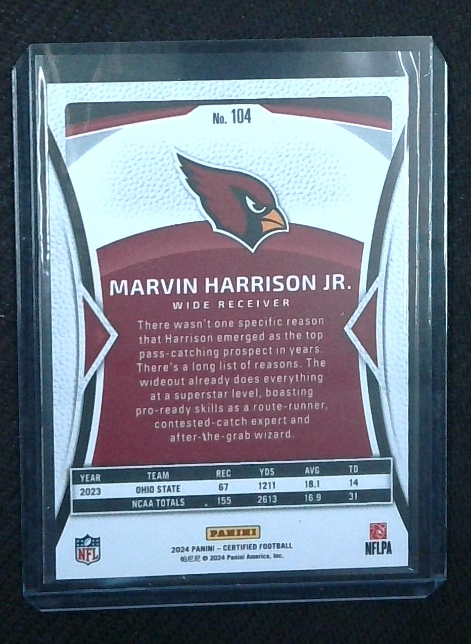 Marvin Harrison Jr. 2024 Panini Certified Rookie Gold Mirror RC 10/25
