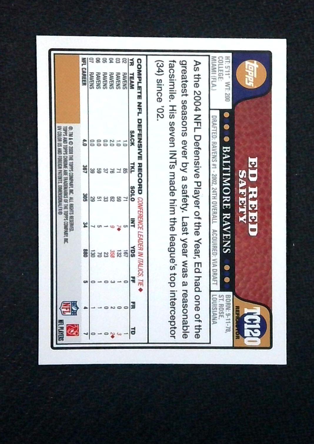 ED REED 2008 Topps Chrome REFRACTOR #TC120 RAVENS