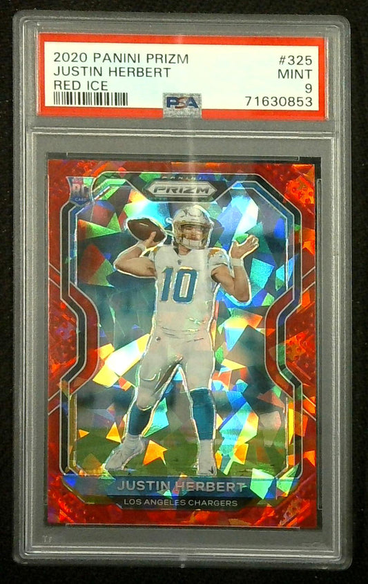 2020 Panini Prizm - Rookie Red Ice Prizm #325 Justin Herbert (RC) PSA 9