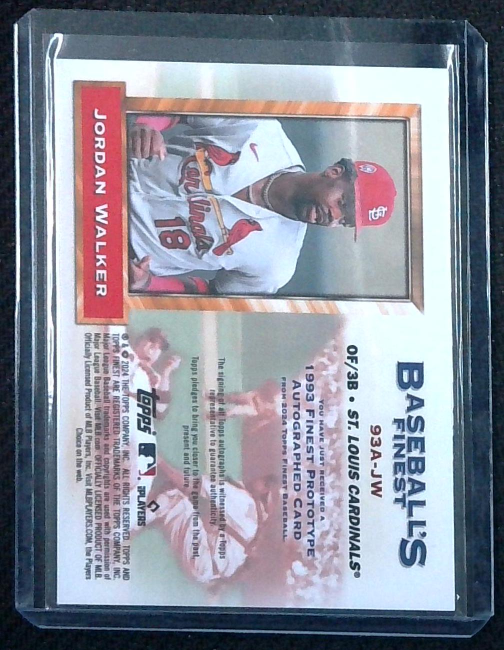 2024 Topps Finest Jordan Walker #93A-JW Blue Refractor Auto 74/99 Cardinals