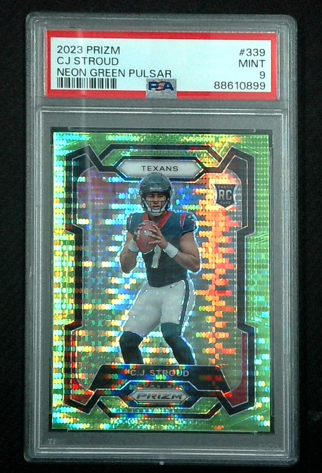 2023 PANINI PRIZM NEON GREEN PULSAR #339 CJ STROUD ROOKIE RC PSA 9