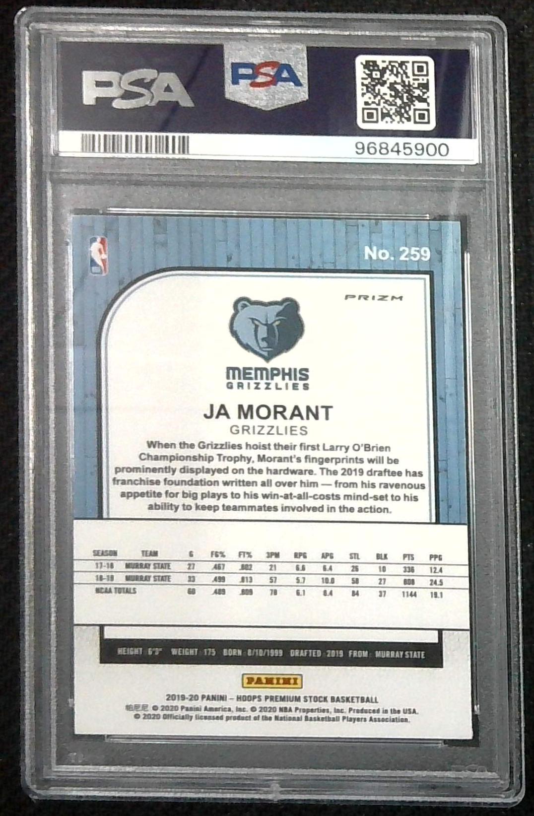 2019 Hoops Premium Stock Ja Morant Silver Prizm Rookie PSA 10