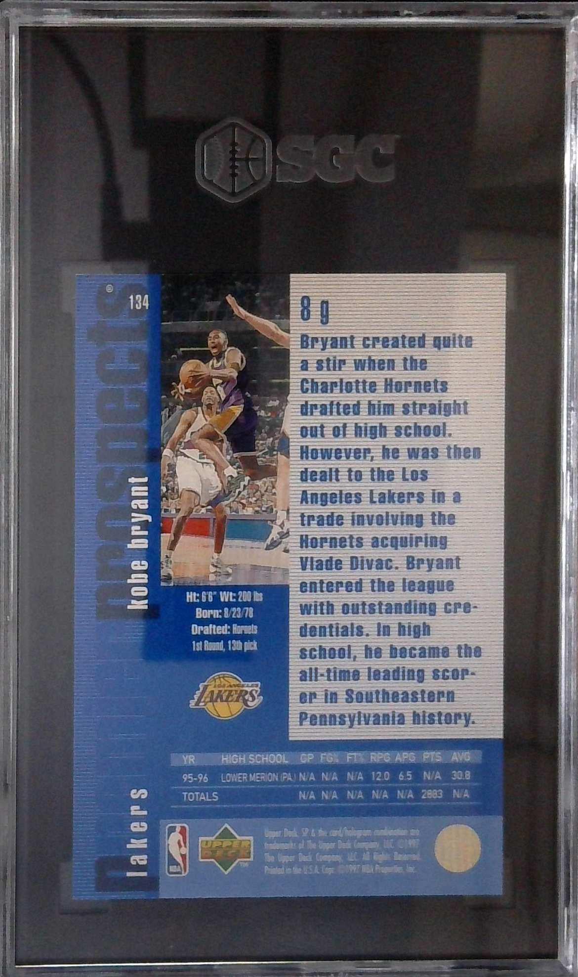 1996-97 Upper Deck SP Kobe Bryant #134 SGC 9 MINT Rookie