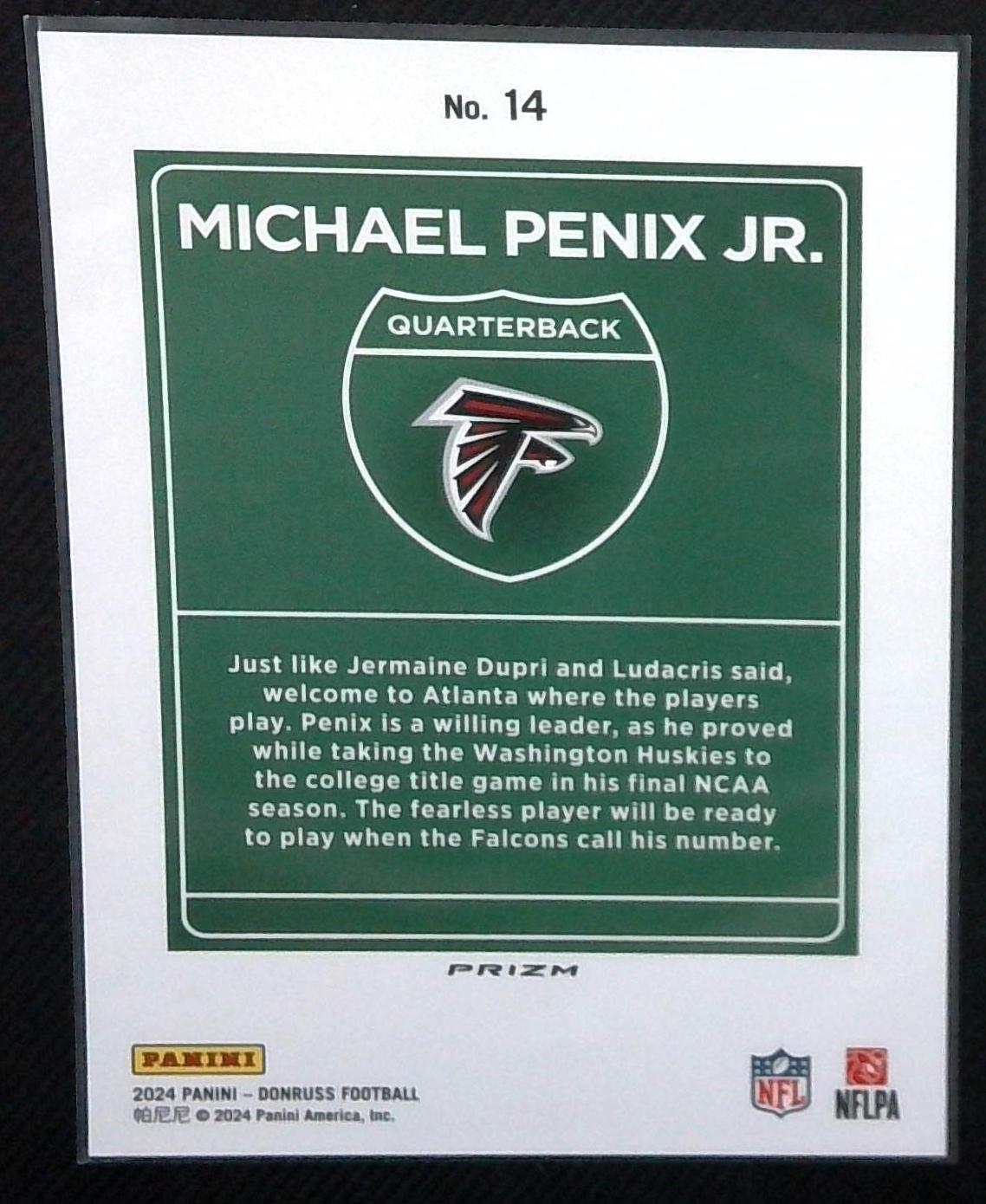 MICHAEL PENIX JR 2024 Donruss Optic OVERSIZED DOWNTOWN Jumbo Rookie Card