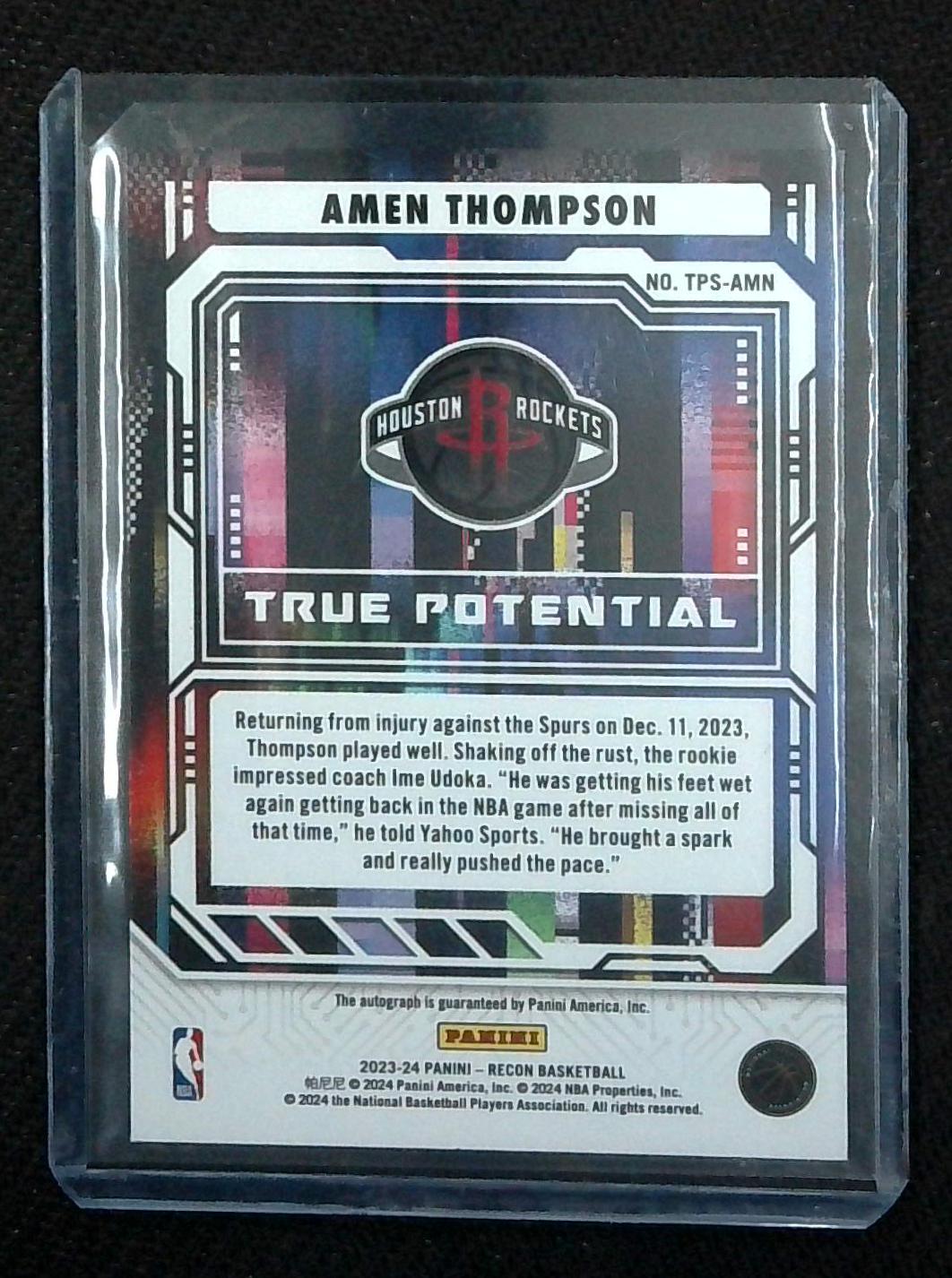 2023-24 Panini Recon Amen Thompson True Potential Blue RC Signatures Auto /49