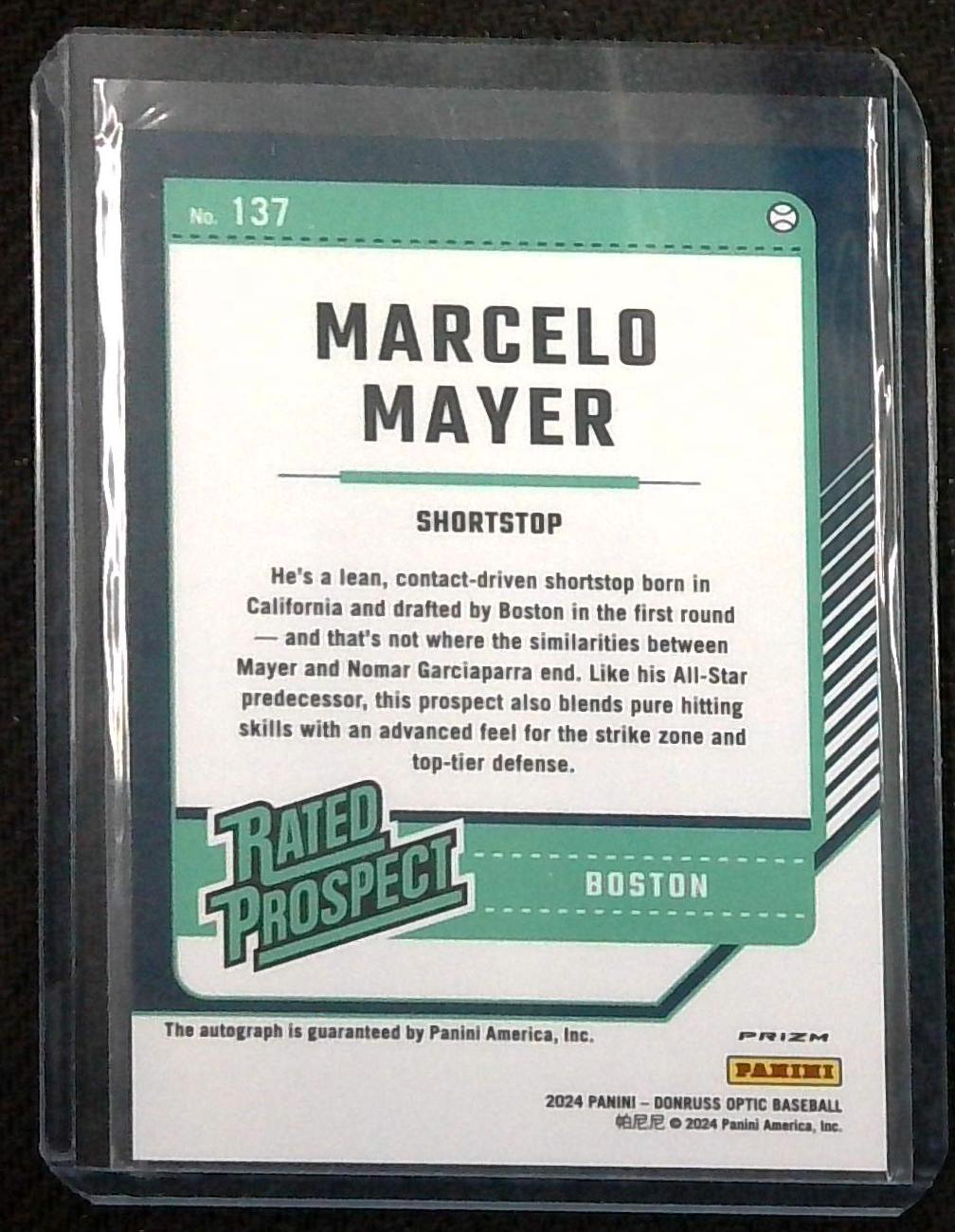 MARCELO MAYER 2024 DONRUSS OPTIC RATED PROSPECT AUTO SILVER PRIZM RED SOX