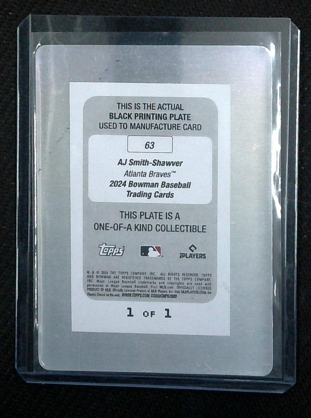 2024 Bowman AJ Smith-Shawver Printing Plate 1/1 Rookie