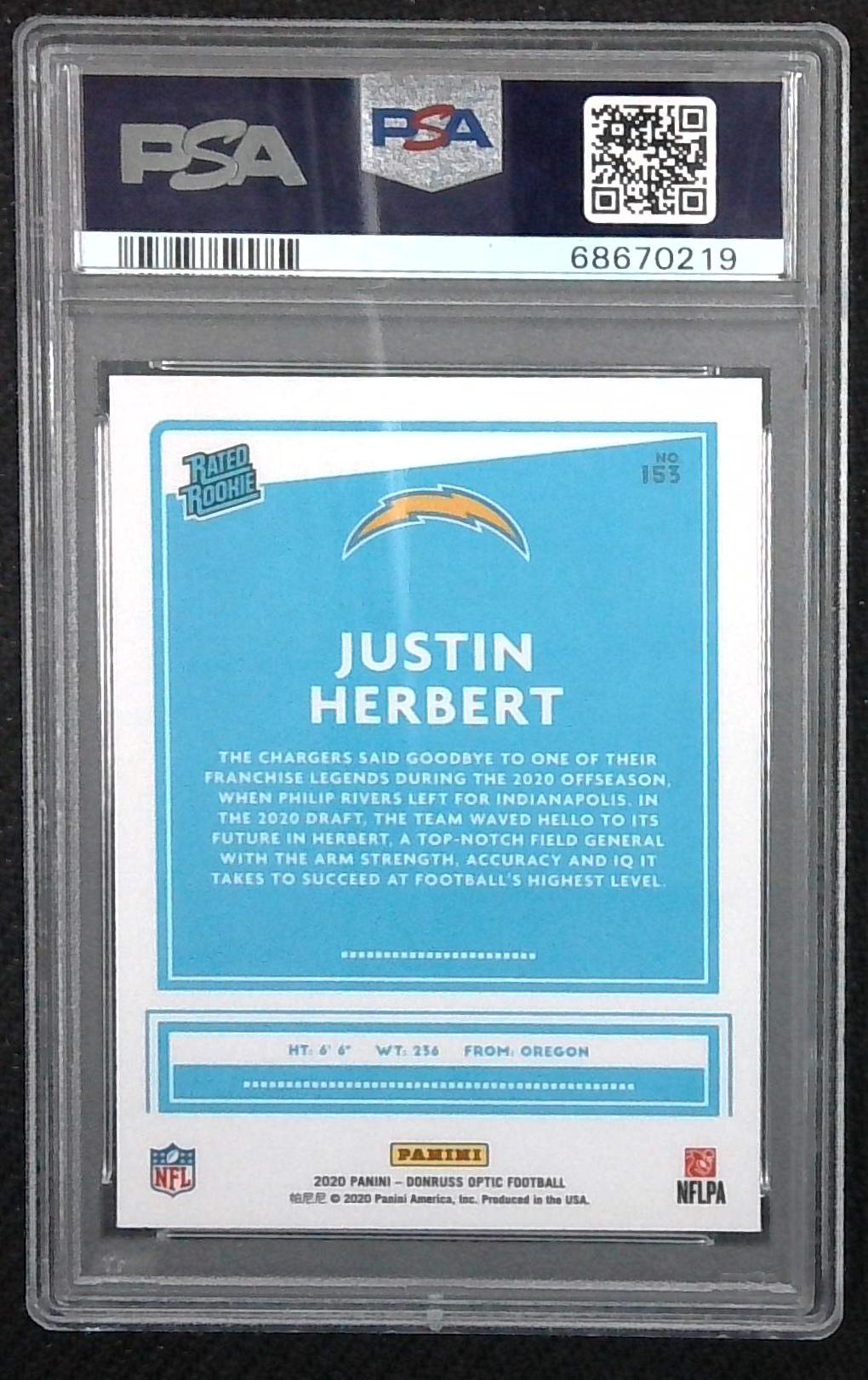 2020 Panini Donruss Optic Rated Rookie Justin Herbert #153 PSA GEM MT 10