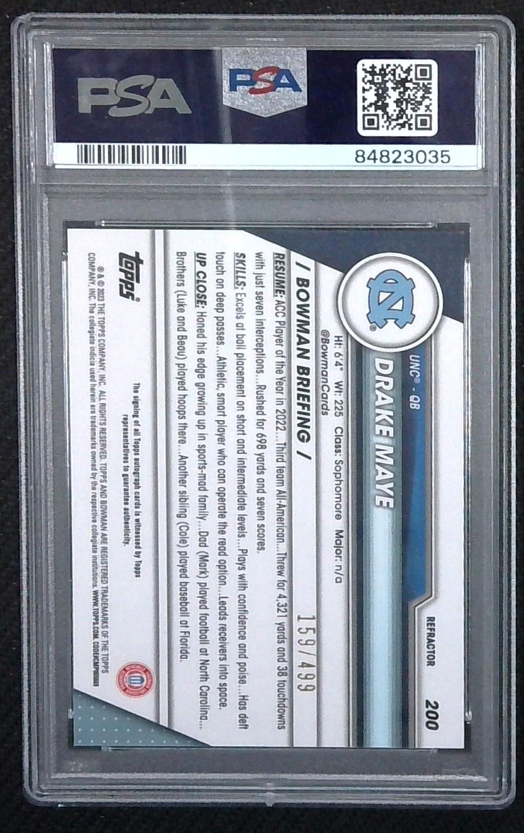 DRAKE MAYE 2023 BOWMAN U CHROME #200 AUTO REFRACTOR 033/499 PSA 9