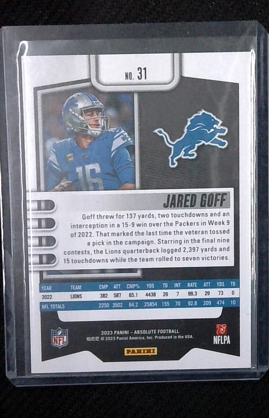 2023 Absolute Green Waves #31 Jared Goff /50