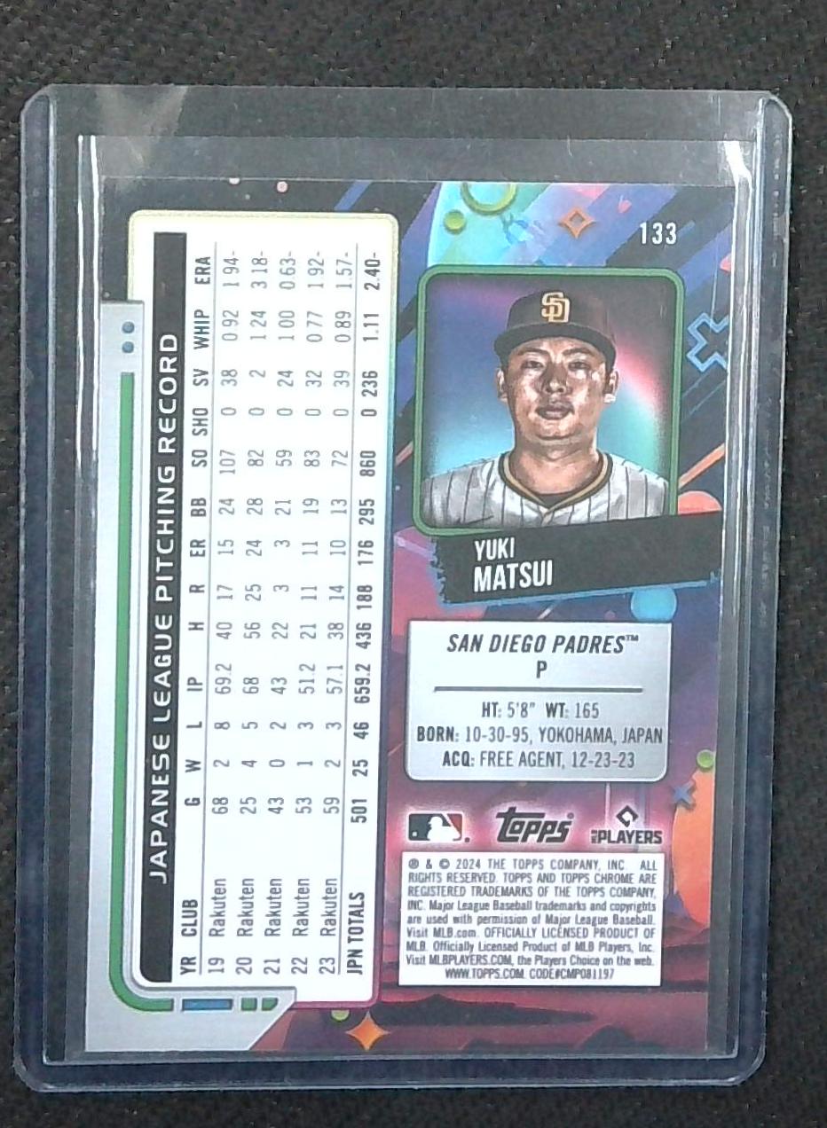 2024 Topps Chrome Cosmic Yuki Matsui RC Orange Galactic /25