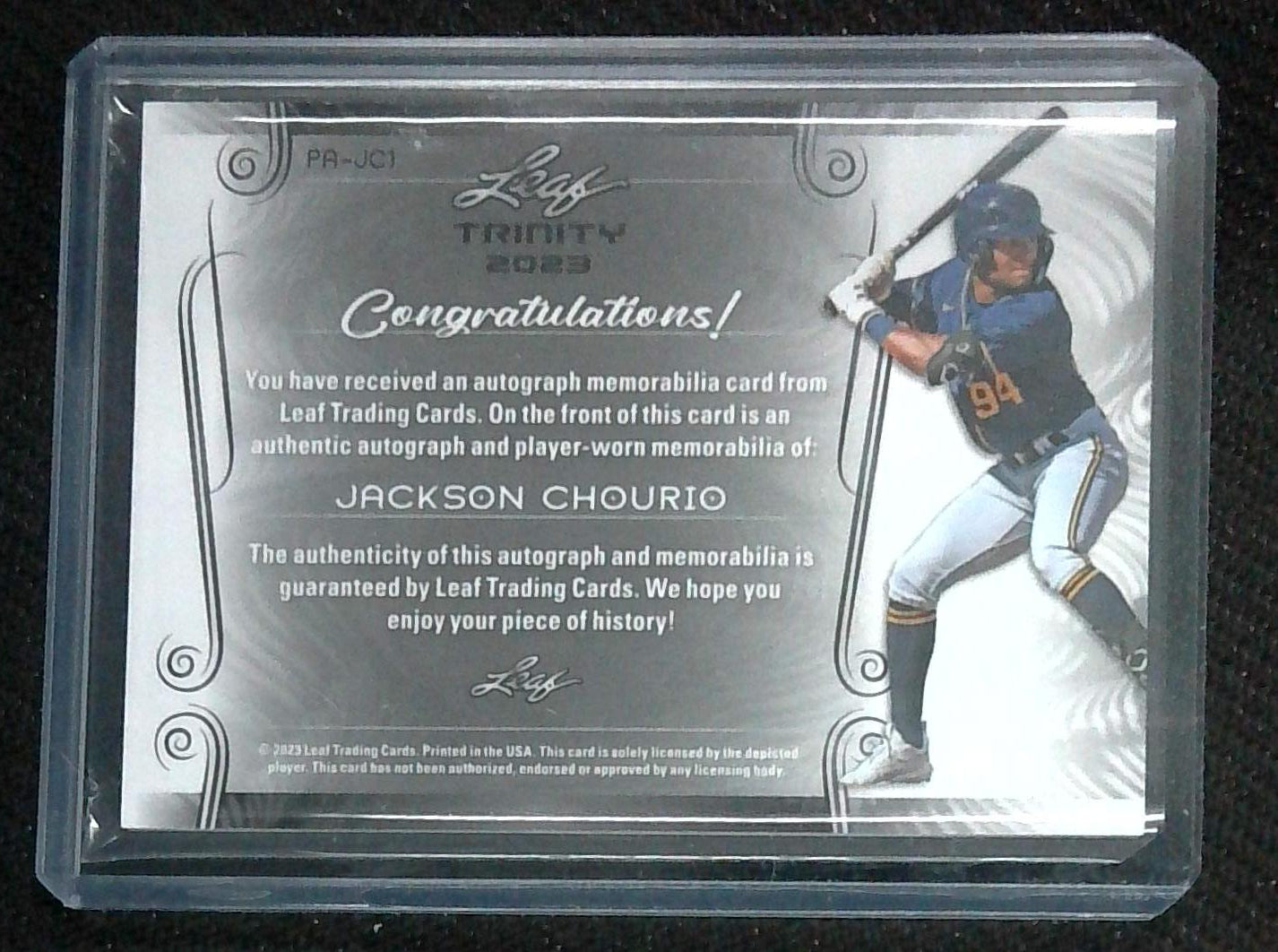 JACKSON CHOURIO 2023 Trinity Rookie Patch Autograph /49 RC #PA-JC1
