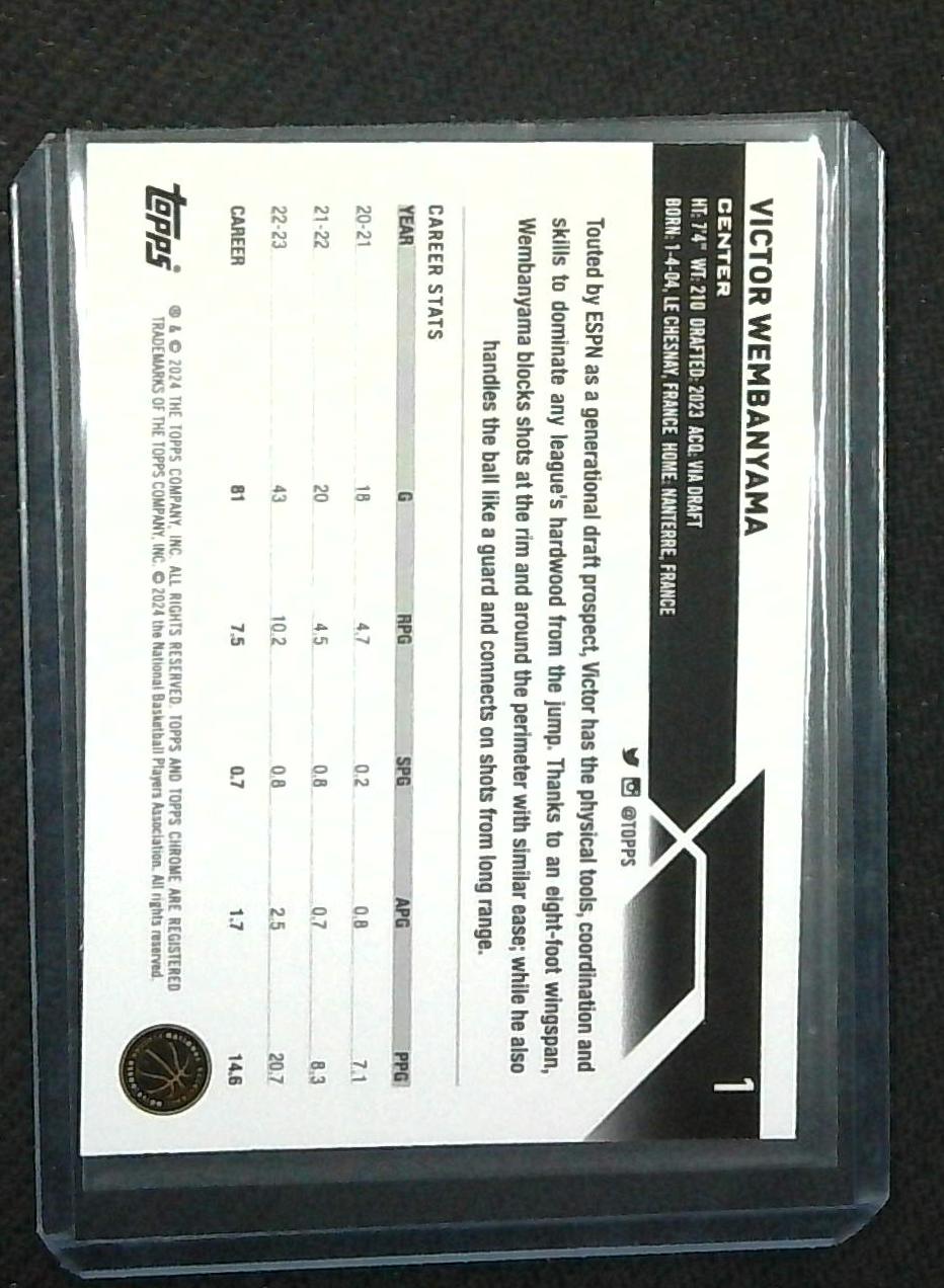 2023-24 Topps Chrome Basketball Victor Wembanyama Green Logo Rookie