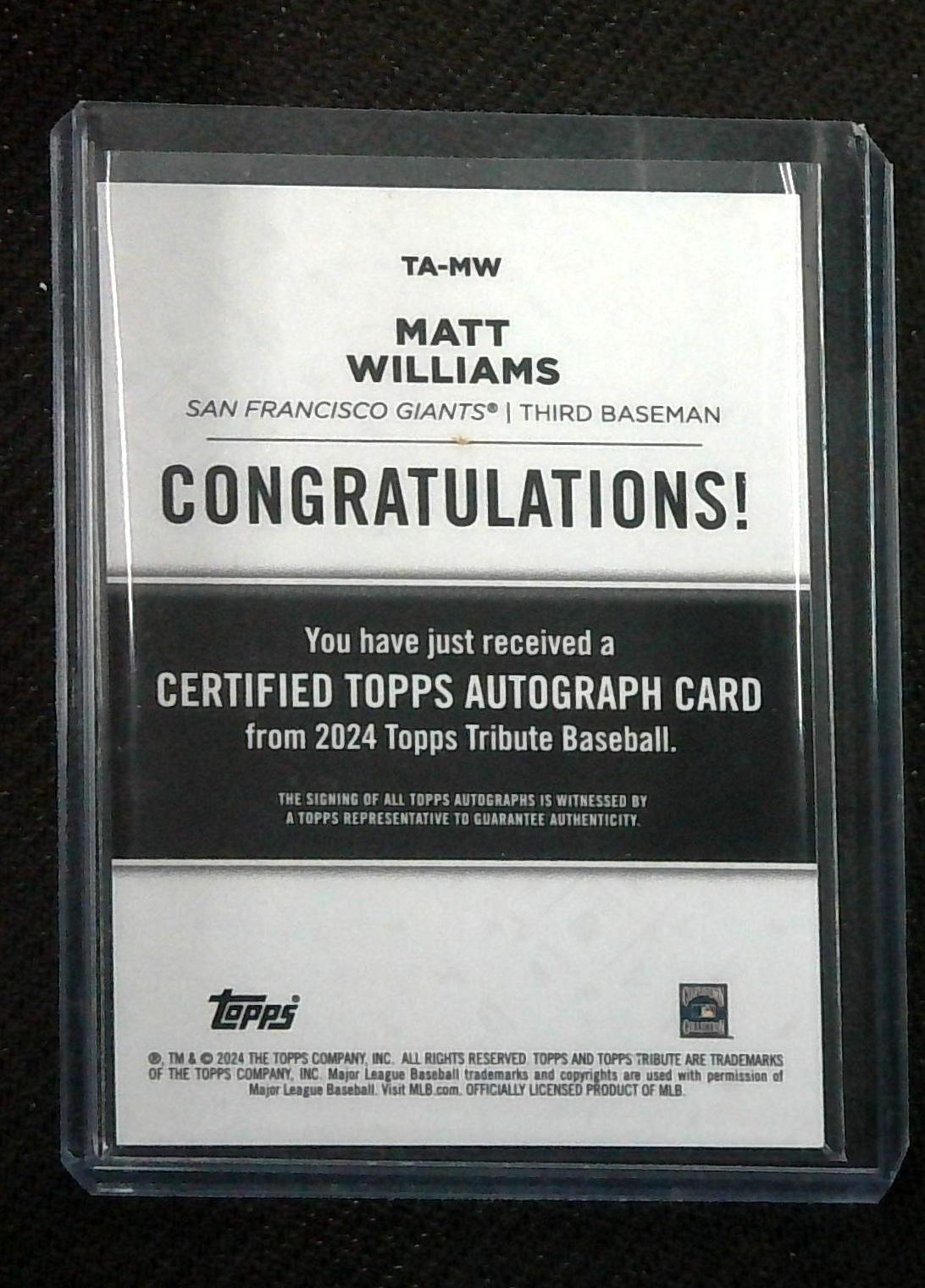 2024 Matt Williams Topps Tribute #TA-MW On-Card Green Parallel Auto 05/99