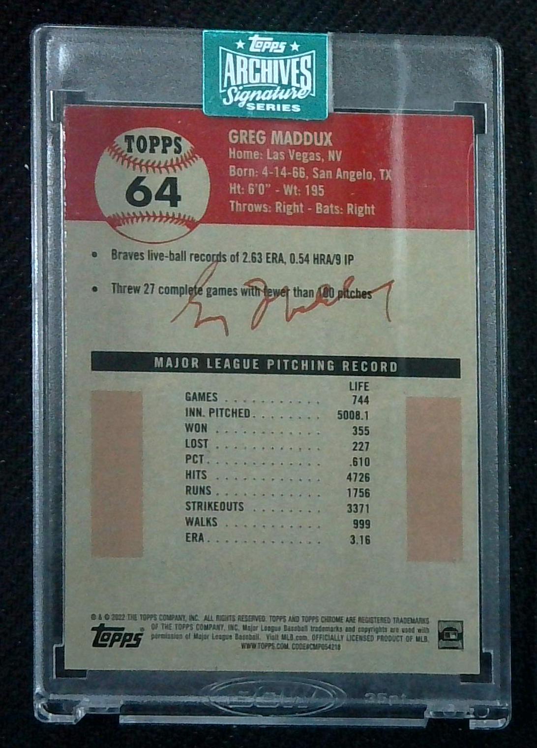 2024 Topps Archives Signature Series Greg Maddux Auto Autograph #1/1 Braves