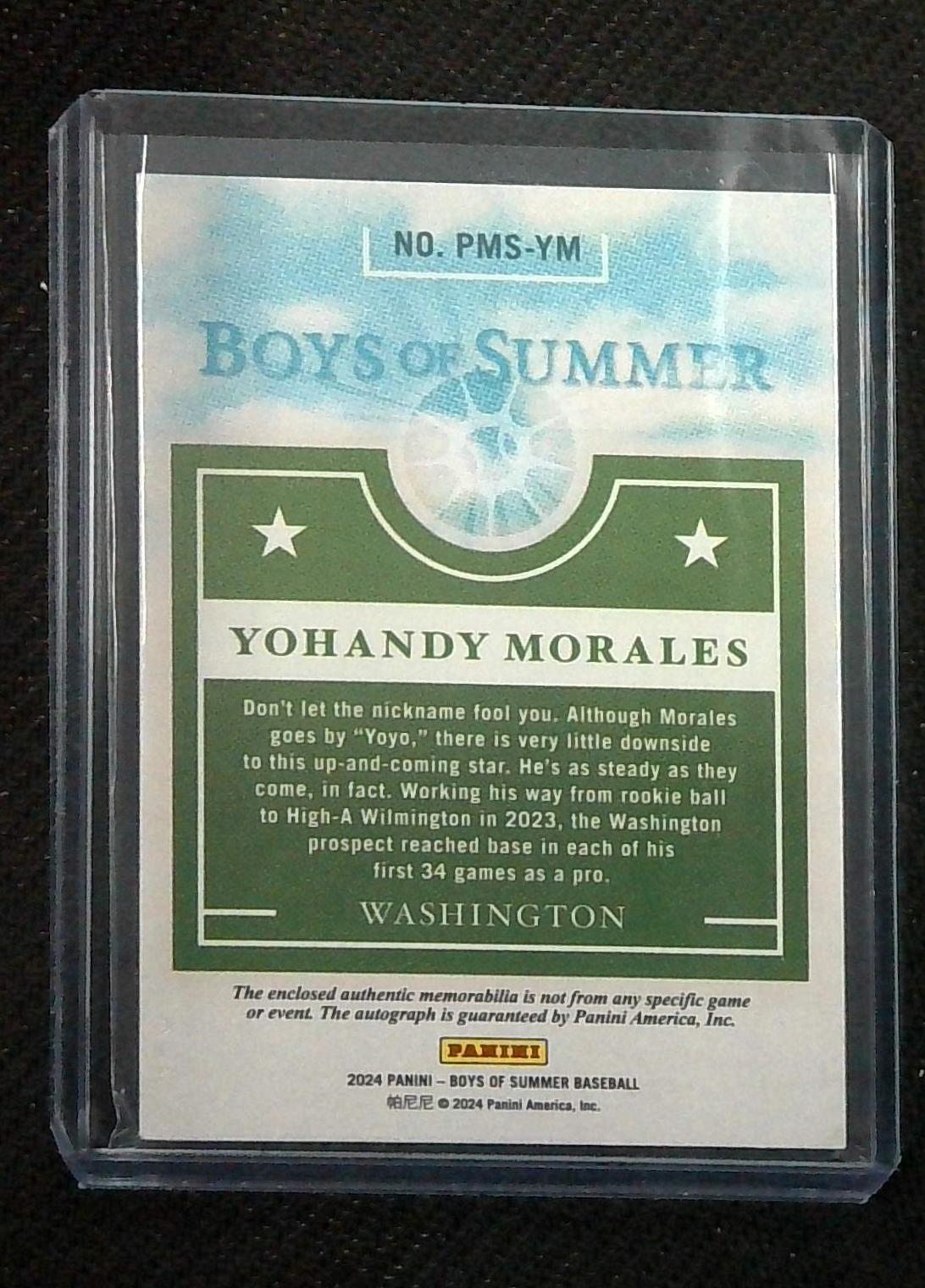 2024 Panini Boys of Summer Autograph Patch Yohandy Morales Nationals /49