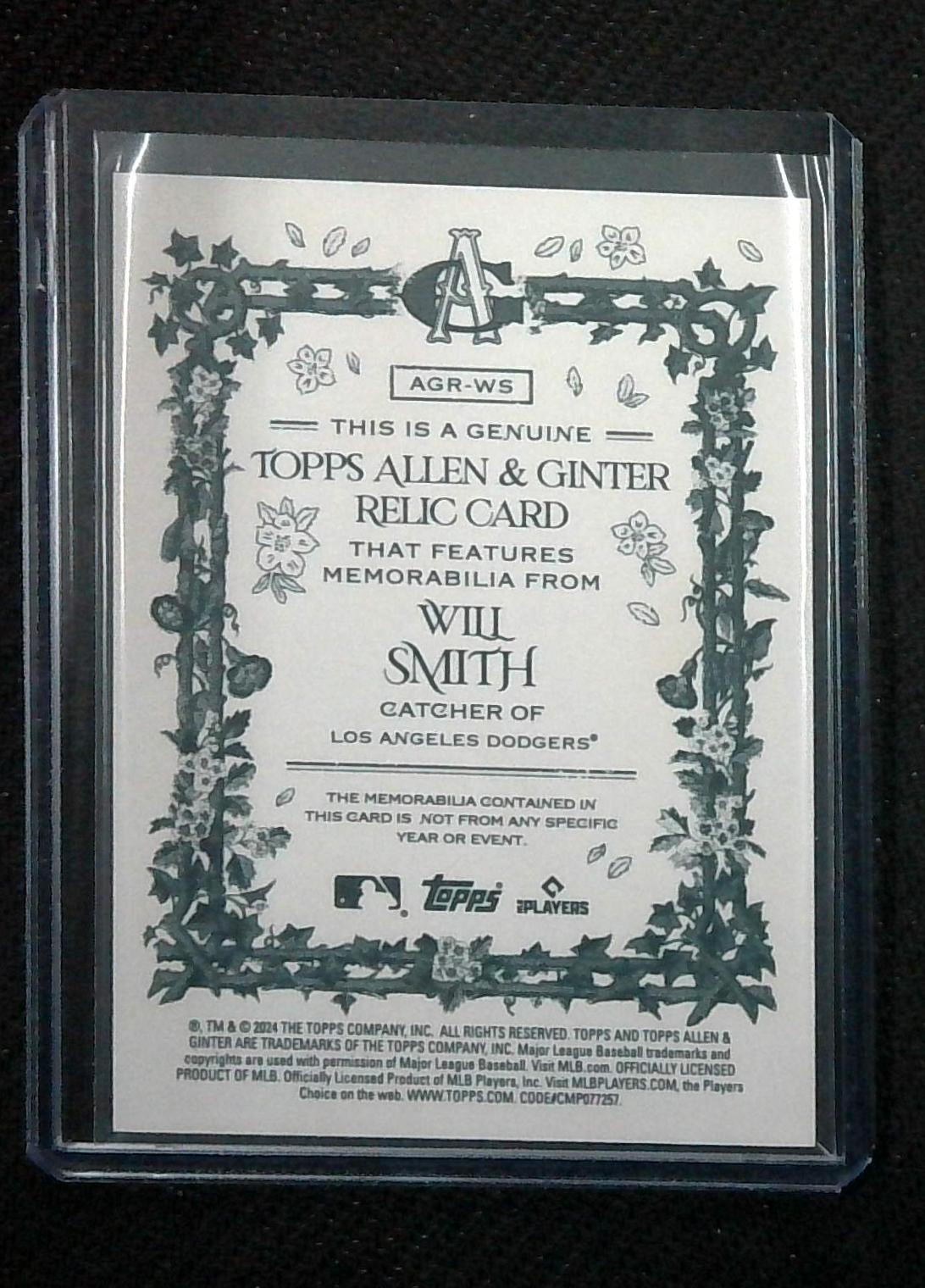 2024 Allen & Ginter Will Smith Jersey Relic Dodgers