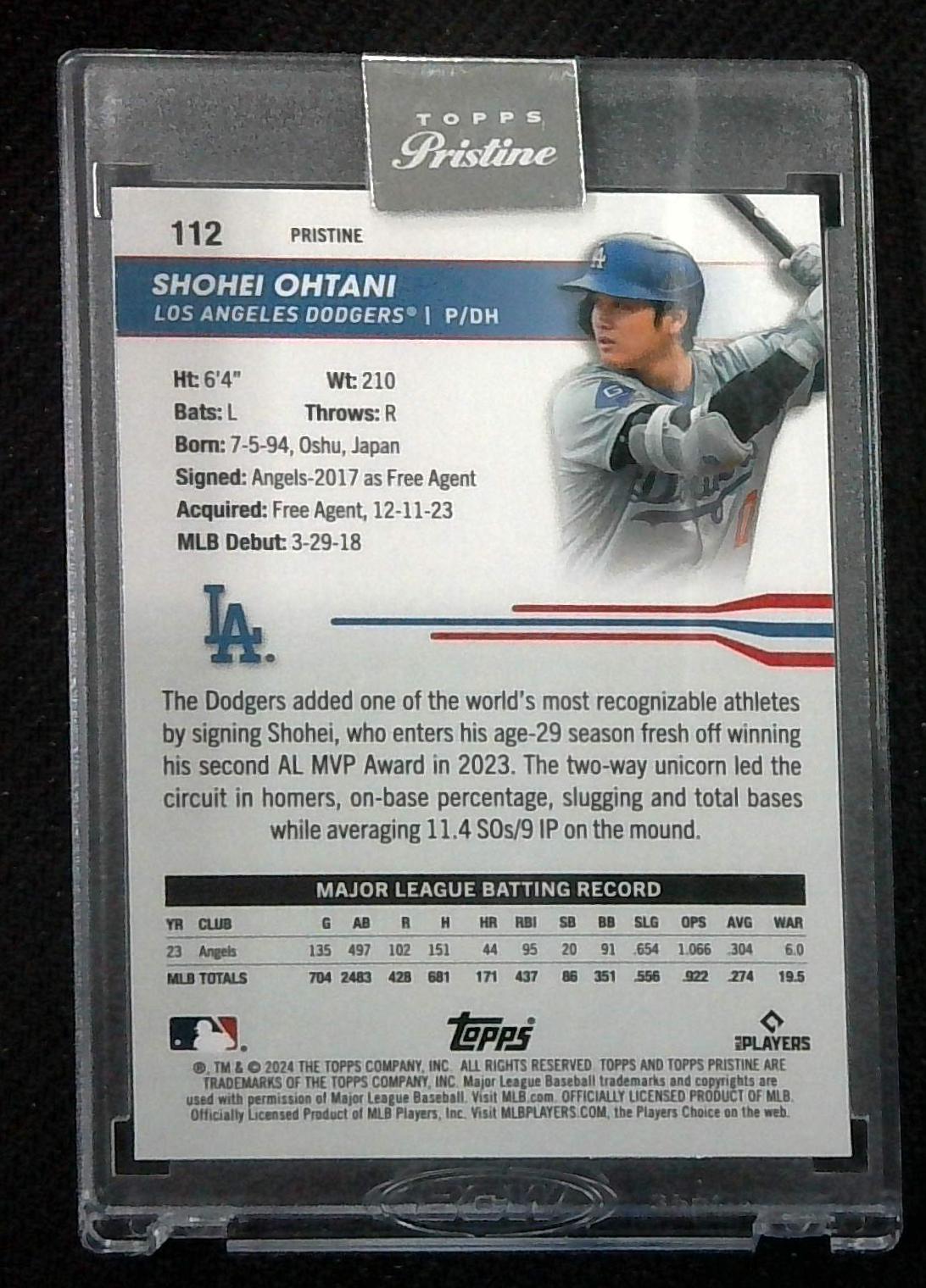 Topps Pristine 2024 Shohei Ohtani Encased Blue Refractor 71/75 Dodgers