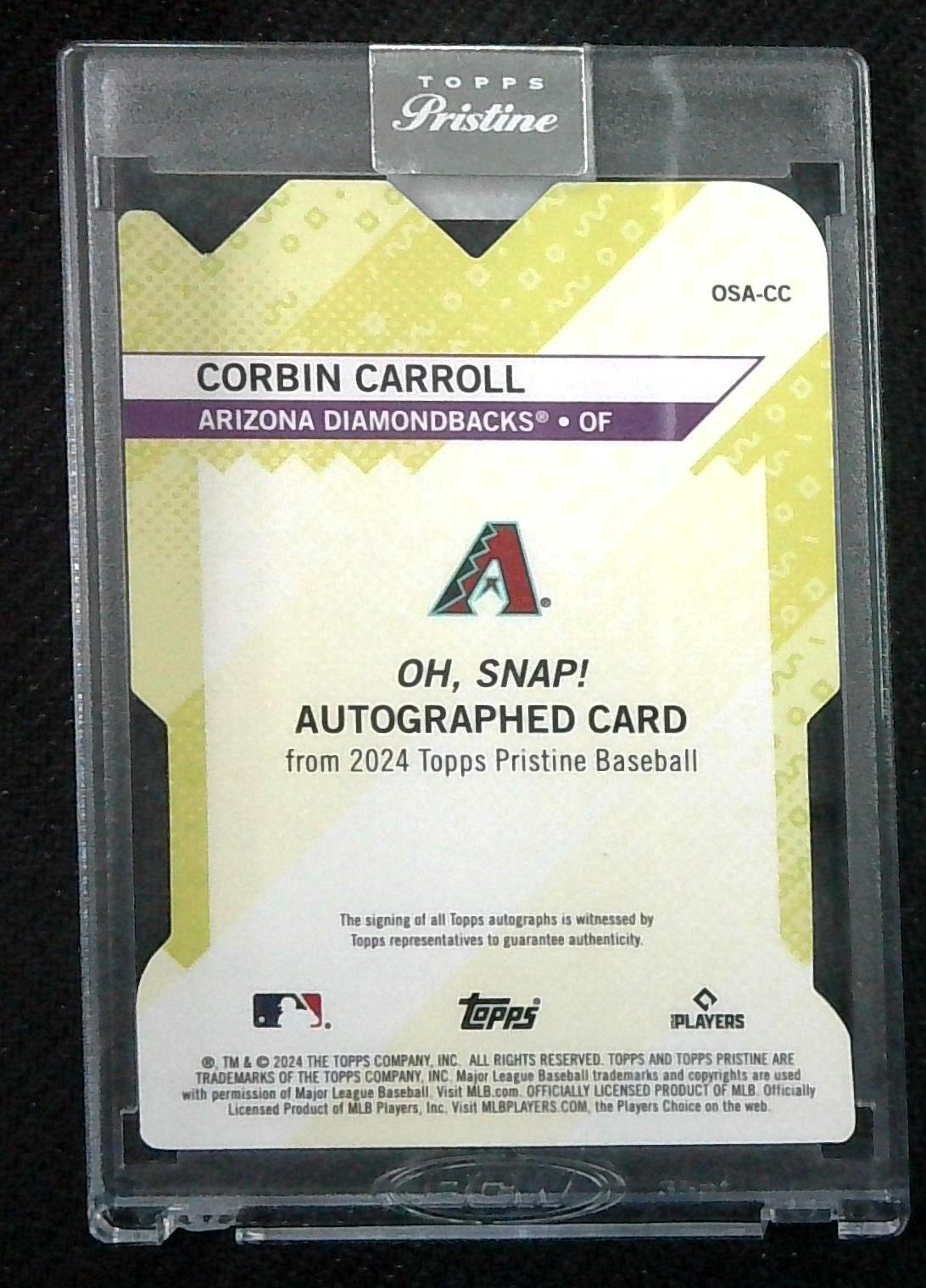 Corbin Carroll 2024 Topps Pristine Encased Oh Snap Auto Gold /50 Diamondbacks