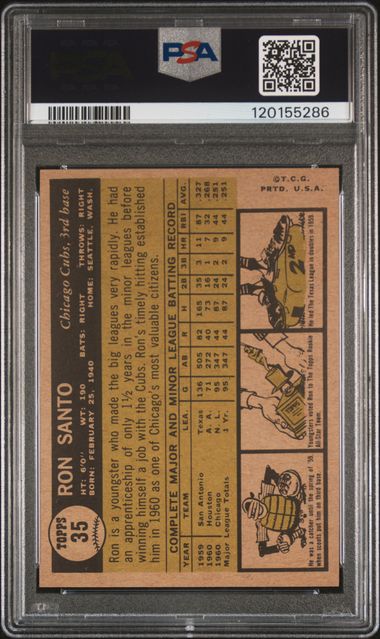 1961 TOPPS #35 RON SANTO ALL-STAR ROOKIE PSA 6.5