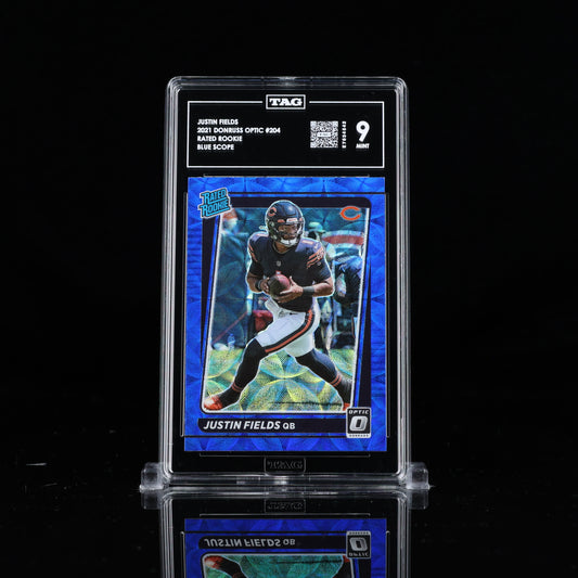 2021 Donruss Optic JUSTIN FIELDS Rated Rookie Blue Scope Prizm TAG 9 #204