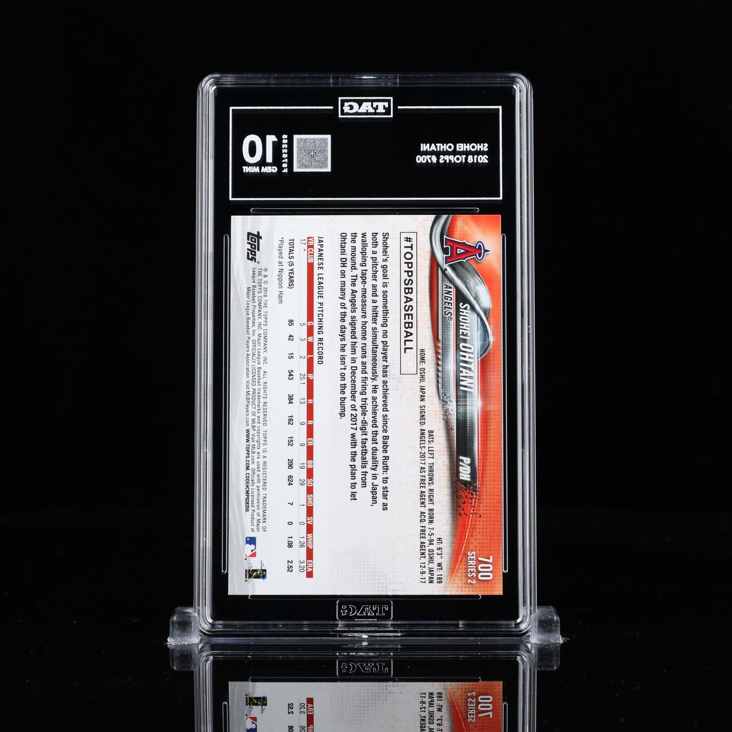 2018 TOPPS SHOHEI OHTANI TAG 10 #700 RC LOS ANGELES ANGELS PITCHING ROOKIE