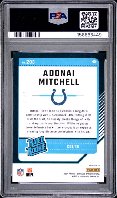2024 PANINI DONRUSS OPTIC #203 ADONAI MITCHELL ORANGE SCOPE /79 PSA 10