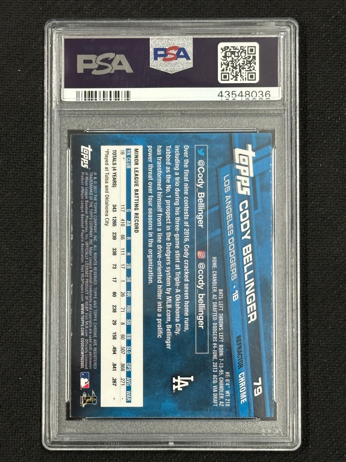 2017 Topps Chrome Cody Bellinger Rookie Refractor PSA 10 Gem Mint
