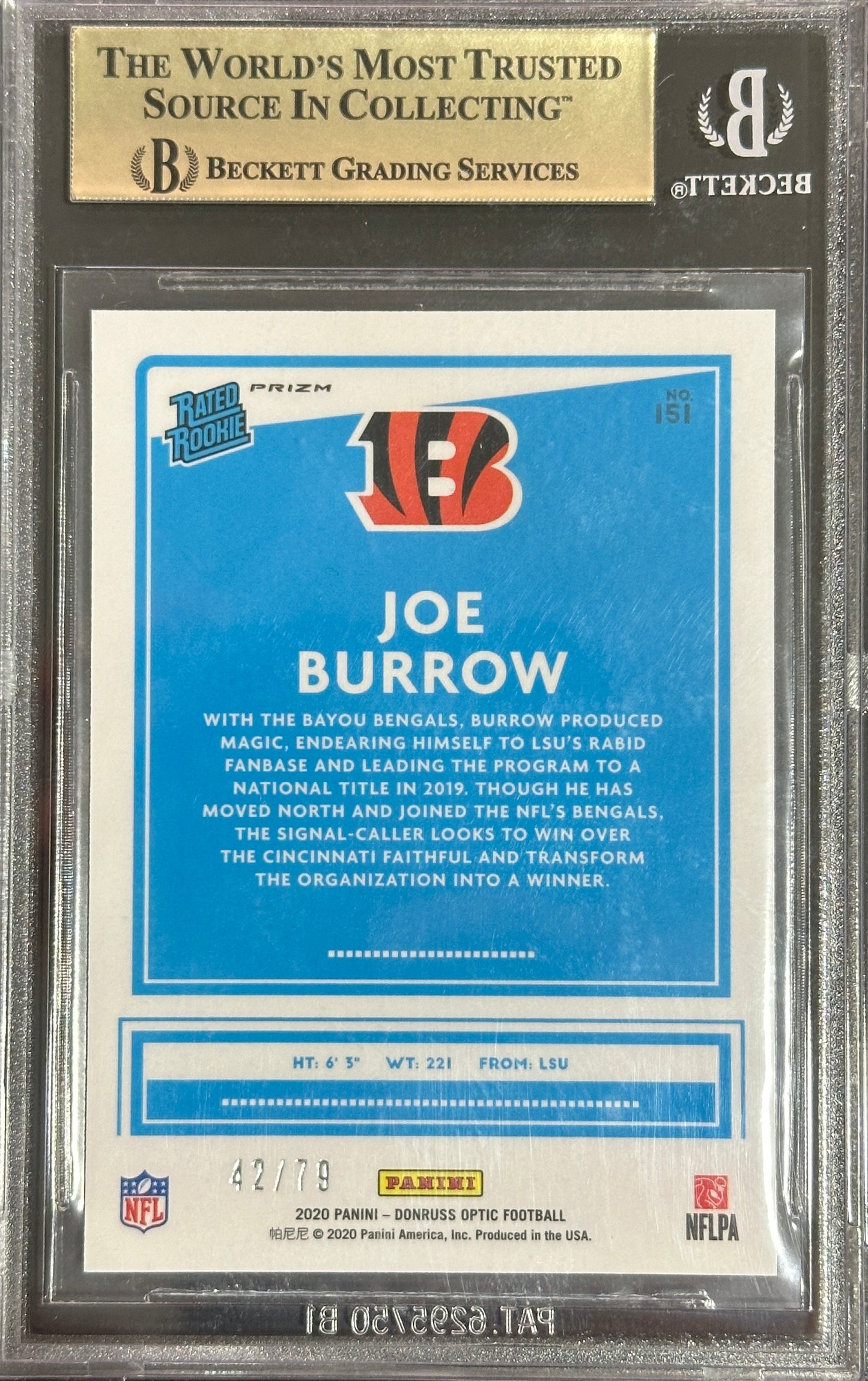 2020 Optic Joe Burrow Rated Rookie Orange Scope /79 BGS 10 Prestine