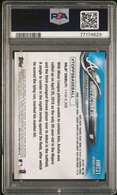 2018 Topps Chrome Update Rookie Debut Ronald Acuna Jr PSA 10 GEM MT Rookie RC