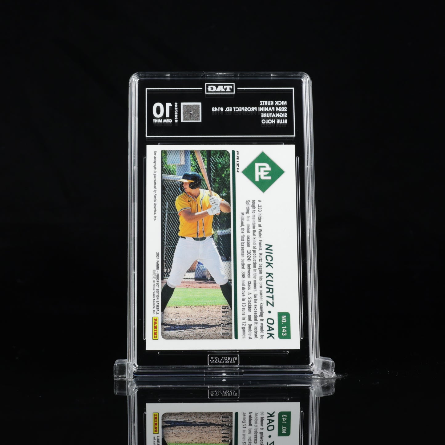 NICK KURTZ 2024 PANINI PROSPECT EDITION #143 SIGNATURES BLUE HOLO AUTO /149 TAG 10