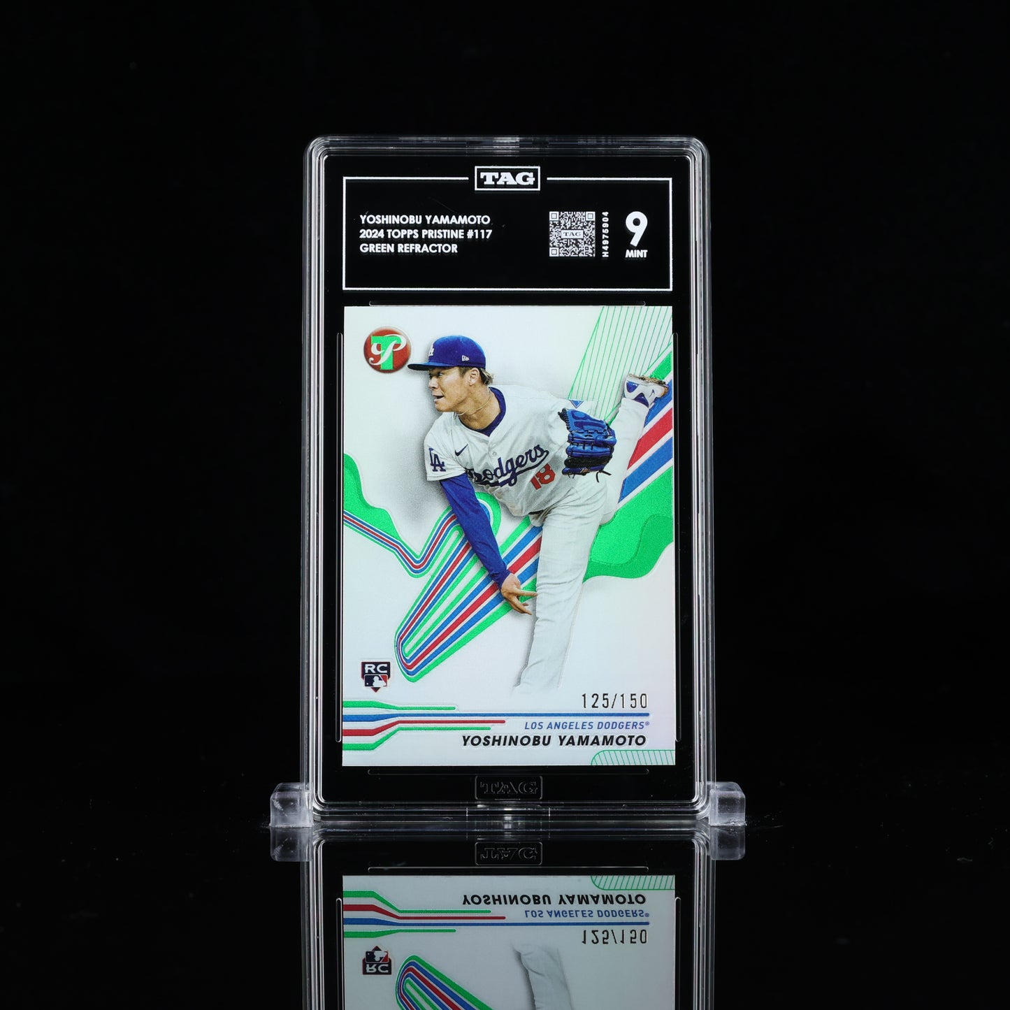 2024 Topps Pristine Yoshinobu Yamamoto Green Refractor TAG 9